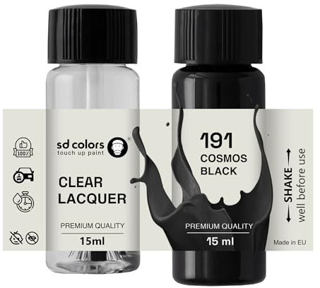 SD COLORS Cosmos Black 191/9191 Peinture de retouche 15 ML pour réparation des rayures et des éclats Code couleur 191/9191 Noir cosmos (peinture + vernis)