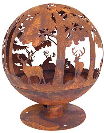Unbekannt Esschert Rost-Optik Feuerball Elch 58x58x66cm braun Metall Lagerfeuer Feuerschale Tiermotiv