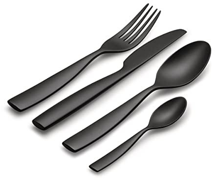 Alessi Dressed en Plein Air MW74S16 B, Set di Posate di Design da 16 Pezzi con Decorazioni, Melammina, Nero