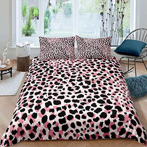 Loussiesd Mädchen Leopardenmuster Bettwäsche 135x200cm für Girly Frauen Rosa Cheetah Drucken Bettbezug Set Wildtier Thema Betten Set Raumdekor Wildlife Stil Bettwäsche Kollektion 2St