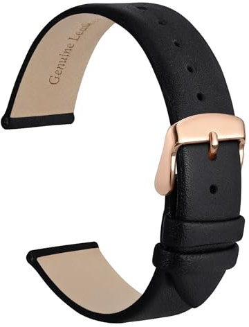 WOCCI 12mm Elegante Cinturino per Orologio con Fibbia Oro Rosa (Nero)