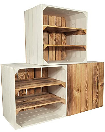 CHICCIE 3 Set Weinregal Wino aus Holz - Greta Geflammt 2X Regal Holzkiste