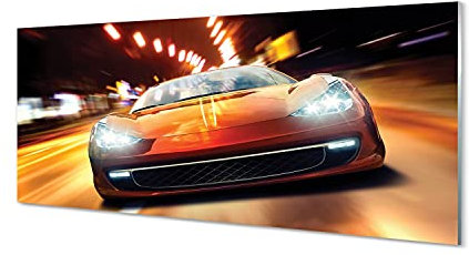 Tulup Glasbild - 125x50cm Wandbild Auto Reisen Dekorative für Wohnzimmer Schlafzimmer - Sport Lichter Auto Stadt
