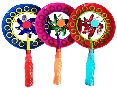 B4E Bubble Wand, 2-in-1 Bubble Stick Windmill Portable Bubble Wand Maker Toys for Children Kids Outdoor Play Games Assorted Color