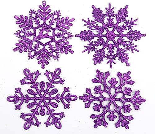 YYCRAFT 32pcs Glitter Snowflake Ornament 4 Inch for Christmas Tree Decoration-Purple