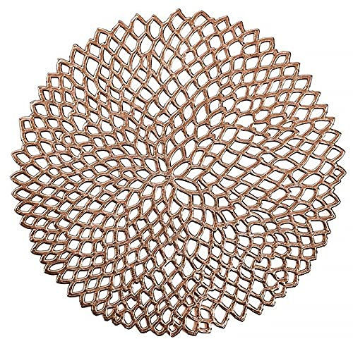 Set of 6 Metallic Rose Gold Table Placemats 15 (38cm) ~ Round Floral Dining Table Décor Coasters for Party & Wedding Decoration ~ Christmas Place Mats by Deco Design