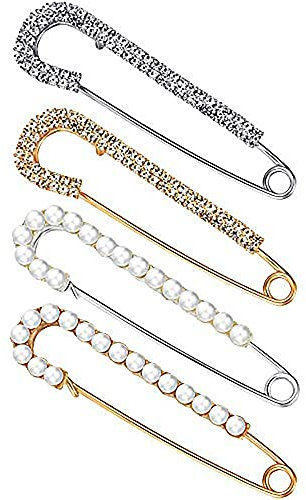 4 Pièces Broches de Femme Broche décorative Châle Broches avec Cristal et Perle Faux, 2 Styles or et argent