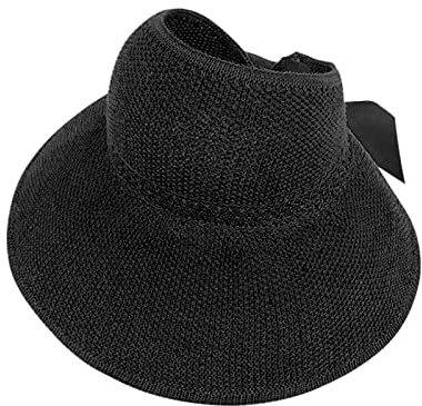 SIQITECH Femme Chapeau de Soleil Chapeau Protection Soleil Anti-UV Large Bord Pliable Casquette Visière Enroulable en Paille Capeline Plage Casquettes Serre-Tête pour Loisirs Vacances Piscine