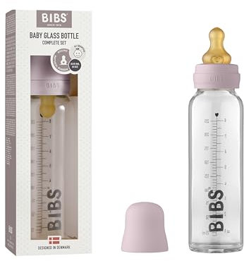 BIBS Baby Glass Bottle. Anticólicos. Tetina redonda de látex de caucho natural. Favorece la lactancia natural, 225 ml, Dusky Lilac
