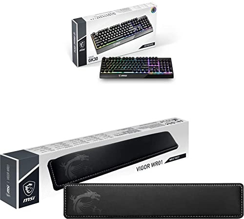 MSI VIGOR WR01 Wrist Rest Vigor GK30 Gaming Keyboard (UK Layout) - Keyboard WristPad, Cooling Gel & Memory Foam Support with Ice Silk Lycra Upholstery, Mech-Membrane Switches, Water Resistant