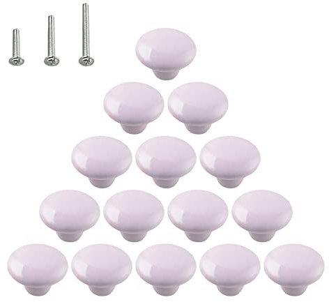 HUAMULAN 15PCS Glossy Ceramic Knobs Button Round Mushroom Cabinet Dresser Vintage Pulls Door Handles Cupboard Wardrobe Drawer, Dia. 1.5 inch 38mm, Light Purple