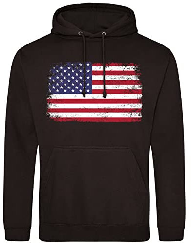 USA Flag Mens Hoodie, America World Football Gifts for Dad or Grandad, American Soccer Supporters Cup Hooded Top 2022, XL, Black