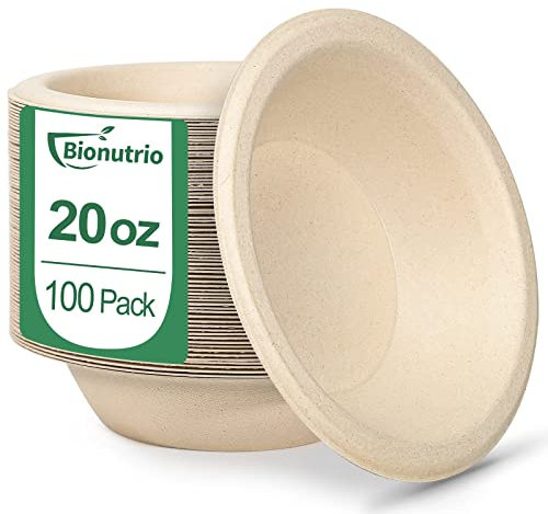 20oz Paper Bowls Disposable: 100 Pack Bowls Disposable Heavy Duty, Compostable Soup Bowls, Biodegradable Serving Bowls for Salad, Ice Cream, Dessert, Eco-Friendly Bowls Made Of Sugarcane
