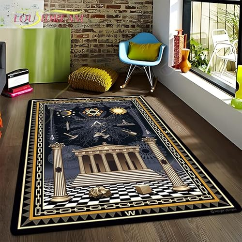 YZGAH Freimaurer Illuminati Bedruckter Muster Teppich Baby Play Crawl Bodenmatte Wohnzimmer Teppich Dekoration Fitness Haustier Teppich H927 120X180Cm