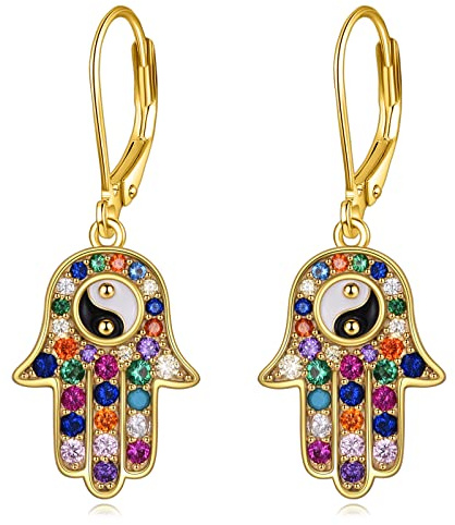 Hamsa Ohrringe Sterling Silber Hamsa Hand von Fatima Leverback Dangle Drop Ohrringe YinYang Schmuck Geschenke für Frauen