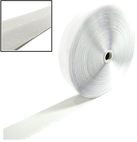 25 Metros/Belcro Adhesivo - Sólo Una Cara: Gancho - Cinta de Cierre para Pegar Cortinas, Alfombras, Telas, Mosquiteras, Cuadros, Adhesivo Fuerte, Hook and Loop, (Blanco Gancho, 25mm)