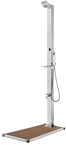 Chusui Doccia da Giardino con Base Marrone 225 cm in Acciaio Inox t,Doccia Solare da Giardino,Doccia da Esterno