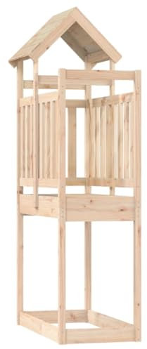 vidaXL Solid Pine Wood Play Tower 52.5x110.5x214 cm - Outdoor Playhouse with Ladder, Slide, and Climbing Options for Garden