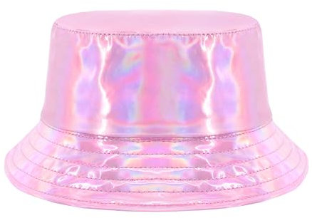 Naimo Reflektierende Fischerhüte Laser Hologramm Metallisch PU Leder Eimer Hut Wasserdicht Bucket Hat Sommer Strand Reise Sonnenhut