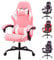 T-THREE.Ergonomic high-back gaming, computer, office, study, swivel, and racing-style chair with adjustable lumbar and headrest support, 150kg weight capacity, ideal for home office(Pink)