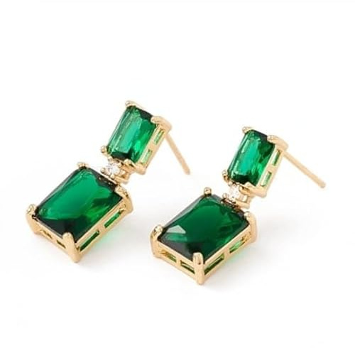 Smaragd Grün Zirkonia Ohrstecker baguette, Grüner quadratischer Ohrstecker, Geometrisch Ohrstecker, 18k vergoldet, Ohrstecker Modern