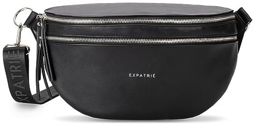 Expatrié Bauchtasche Damen Schwarz - Alice Large - Gürteltasche für Festival, Reisen & Alltag aus Veganem Leder - Brusttasche Stylisch - Wasserabweisend