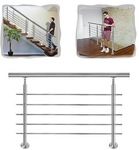 YARDIN Corrimano per scale in acciaio inox, ringhiera con 5 barre trasversali, ringhiera in acciaio inox per interni ed esterni, per scale, parapetto, giardino, balcone (200 cm, 5 barre trasversali)