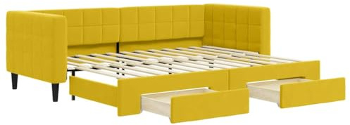 vidaXL Tagesbett, Ausziehbar Schlafsofa mit Schubladen, Bettsofa Gästebett für Schlafzimmer Wohnzimmer, Sofa Bett Ausziehbett, Gelb 80x200 cm Samt