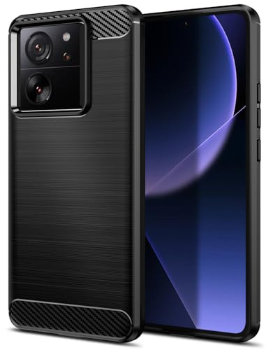 Qiinogow Custodia Ultrasottile per Xiaomi 13T/13T Pro, Nero | Custodia con Effetto Fibra di Carbonio, Finitura Spazzolata, Antiurto e Antigraffio, TPU Flessibile