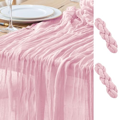 Asee'm 2PCS Tischläufer Käsetuch 300 x 90cm Hell Rosa Boho Transparente Läufer Tisch Hochzeit Gaze Stoff Rustikale Käse Tuch für Braut Dusche Party