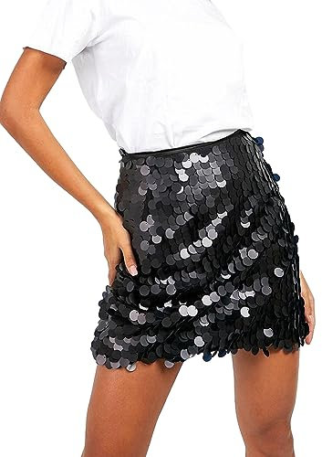 Glitzer-Pailletten-Rock für Damen, sexy, figurbetont, Pailletten-Club-Rock, Partyrock, Clubrock, Streetwear, E-Schwarz, L