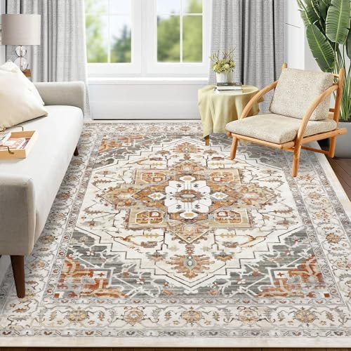 Pauwer Boho-Teppich, 20,3 x 25,4 cm, groß, waschbar, für Wohnzimmer, Vintage, rutschfest, Schlafzimmerteppich, ultraweich, niedriger Flor, Bodenteppich für Eingangsbereich, Esszimmer, Wohnheim, Orange