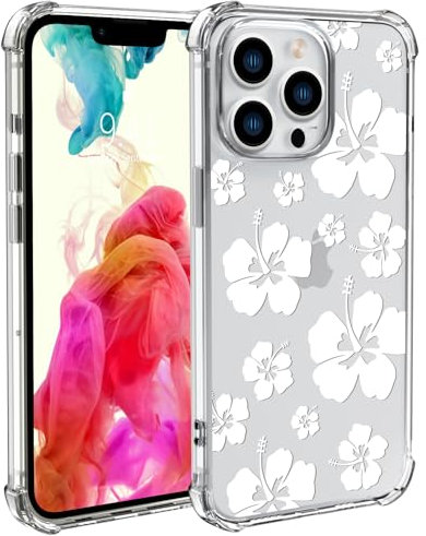 Wihytec White Hibiscus Phone Case for iPhone 11 Hibiscus Flower Case Cover Clear Phone Case w/Four Corner Reinforced Shockproof Girly Women Phone Cover Transparent Phone Case