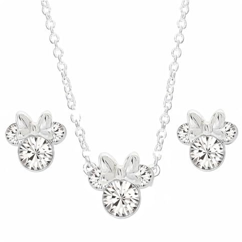 Kaguyo Schmuckset für Damen – Roségold 925 Sterlingsilber, Amethyst, klare blaue Zirkonia, Maus-Anhänger-Halskette mit niedlichen Maus-Ohrsteckern, Schmuckset für Damen und Mädchen (silver clear)