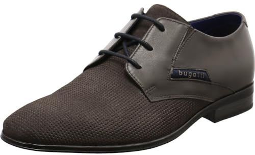 bugatti Herren Business Schnürschuh Mattia Eco aus Glattleder in Grau mit 3 Loch Schnürung. grau Gr. 40