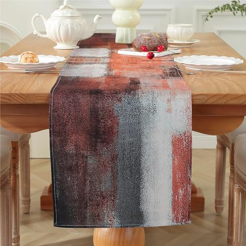 Tischläufer Leinen Abwaschbar Orange Ölgemälde Abstrakte Kunst Herbst Winter Tischläufer Hochzeit Küche Dekoration Tischläufer Modern Drinnen Draußen Urlaub Party Wohnzimmer Dekor 40 x 140 cm