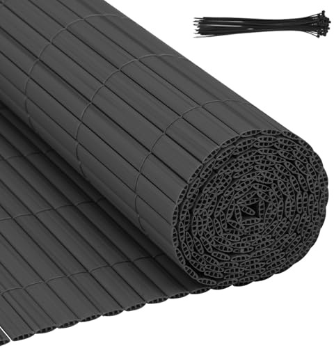 Gimisgu PVC Sichtschutzmatte Sichtschutzzaun, Wetterfest, Balkon Sichtschutz mit Kabelbindern, Verdreifachen Verstärkung Balkonverkleidung Windschutz, 100 x 1000cm, Anthrazit