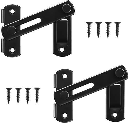 2 Pack 180 Degree Barn Door Lock Flip Sliding Door Lock Black Gate Door Latch Stainless Steel Gate Bolt Door Latches for Internal Doors Wooden Gates Garden Bathroom Outdoor Garage Window