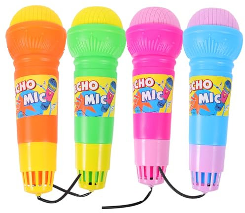 SAFIGLE 4pcs Assorted Color Plastic Echo Microphone for Kids, Handheld, Compatible with Karaoke Machine, Auxiliary 3.5 mm Jack