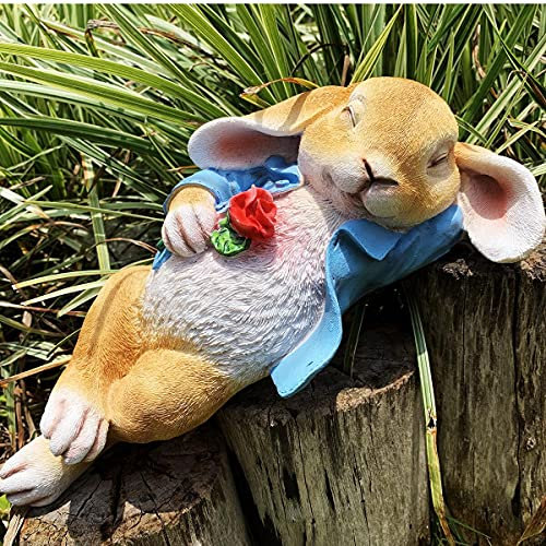Ogowawer Garden Statues Rabbit, Resin Waterproof Rabbit Ornaments, Easter Bunny Outdoor Art Décor Animal Figurines Ornament for Thanksgiving Day, Garden Yard Lawn Indoor or Outdoor Sculpture (Blue)
