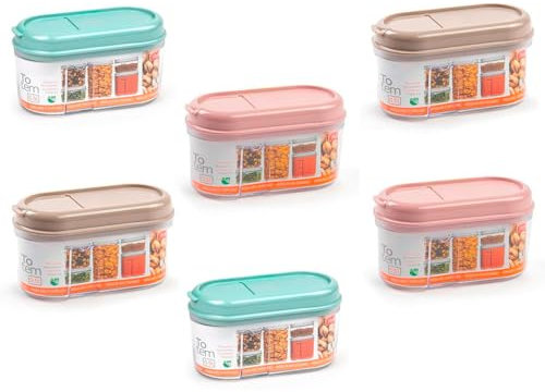 ACAN Tradineur - Pack de 6 recipientes Multiusos Modelo Totem - Capacidad de 0,5 L - Plástico - Apto para uso alimentario - Fabricado en España - 9 x 8 x 15,5 cm (Color Surtido)