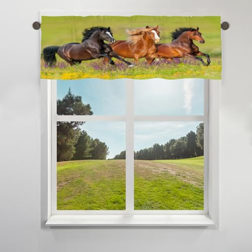 TropicalLife Vorhang mit Pferdemotiv, Blumenvorhang, Volant für Fenster, Stange, Tasche, Pferde, kurze Fenster, Vorhänge für Café, Küche, Badezimmer, Wohnzimmer, Fensterdekoration, 132 x 30 cm