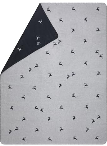 David Fussenegger Kuscheldecke Hirsch Allover 150x200cm Flauschige Sofadecke aus Recycling-Baumwolle nachhaltig produziert ÖkoTex100 GRS Made in Austria Farbe Grau