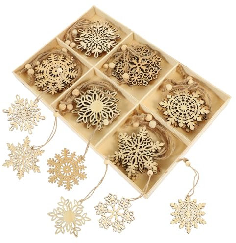 Ciieeo Weihnachtsfeier-zubehör -teiliges Set mit Schneeflocken-Ornamenten Aus Holz für Den Weihnachtsbaum Zum Aufhängen