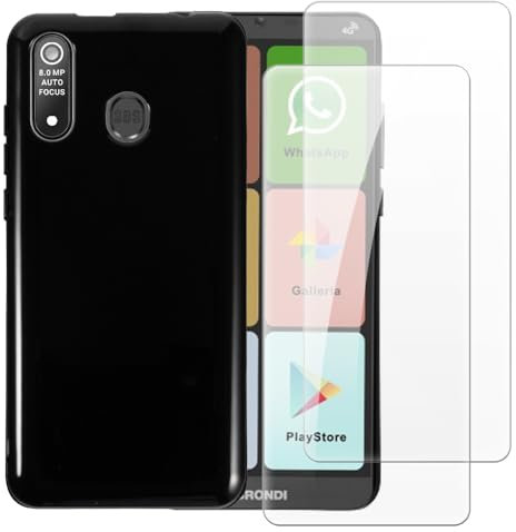 Set 2 Pellicole in Vetro Temperato + Custodia TPU Compatibile con Brondi Amico Smartphone XL Nero, Cover Antiurto e Proteggi Schermo Incluso