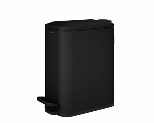 COSMIC Essentials Papelera de Baño y Cocina Con Sistema de Pedal de Diseño Moderno y 5L de Capacidad. Cubo de Basura Con Tapa Rectangular y Pequeño para Aseo. Color Negro Mate