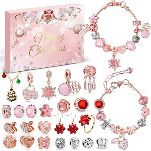 iZoeL Adventskalender Schmuck Rosa 2024 Mädchen Teenager Frauen Schmuckkalender Adventskalenderschmuck Weihnachtskalender 24 tolle Damen-Schmuck wie Halskette Ringe Ohrringe Armband DIY