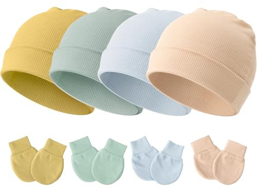 DRESHOW Neugeborenes Baby Mütze Hut und Handschuhe Set Beanie Bekleidung Unisex Infant Hut Kindergarten Mütze Baby Jungen Mädchen 0-3 Monate