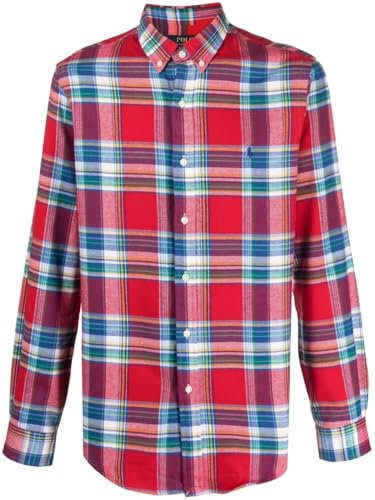 POLO RALPH LAUREN Men's Classic-Fit Plaid Brushed Flannel Shirt (US, Alpha, X-Large, Regular, Regular, Red MU), Red Mu, XL