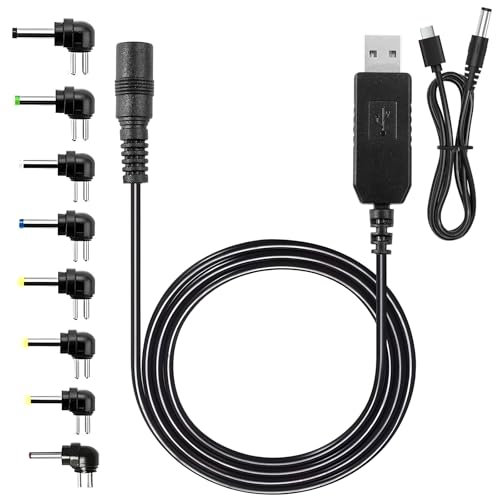 DXiongW USB vers DC Câble d'Alimentation et 9V PD Type C vers DC Cordon d'Alimentation pour Ordinateur Portable 1M Universel USB à DC Câble de Charge avec 8 Connecteurs pour Routeur LED Lampe